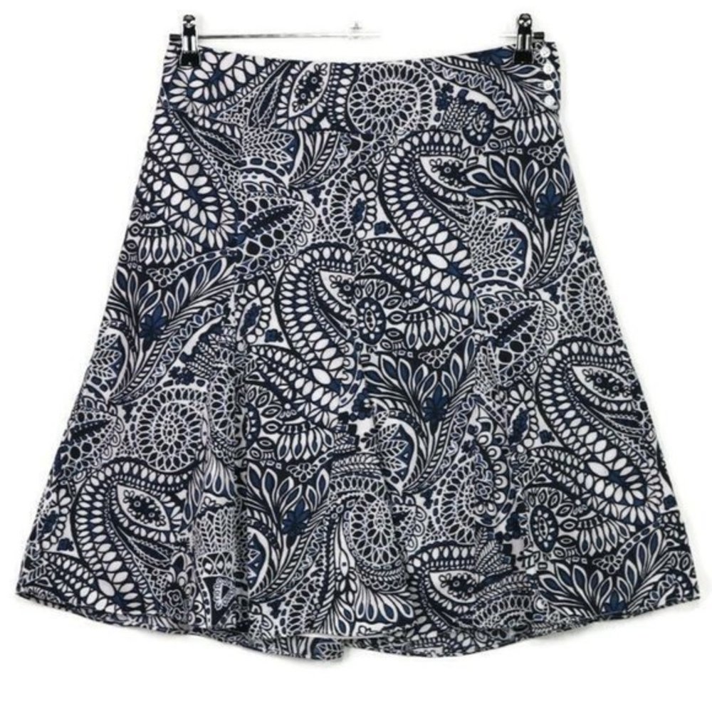 Ann Taylor A-Line‎ Skirt Blue White Black Floral 6